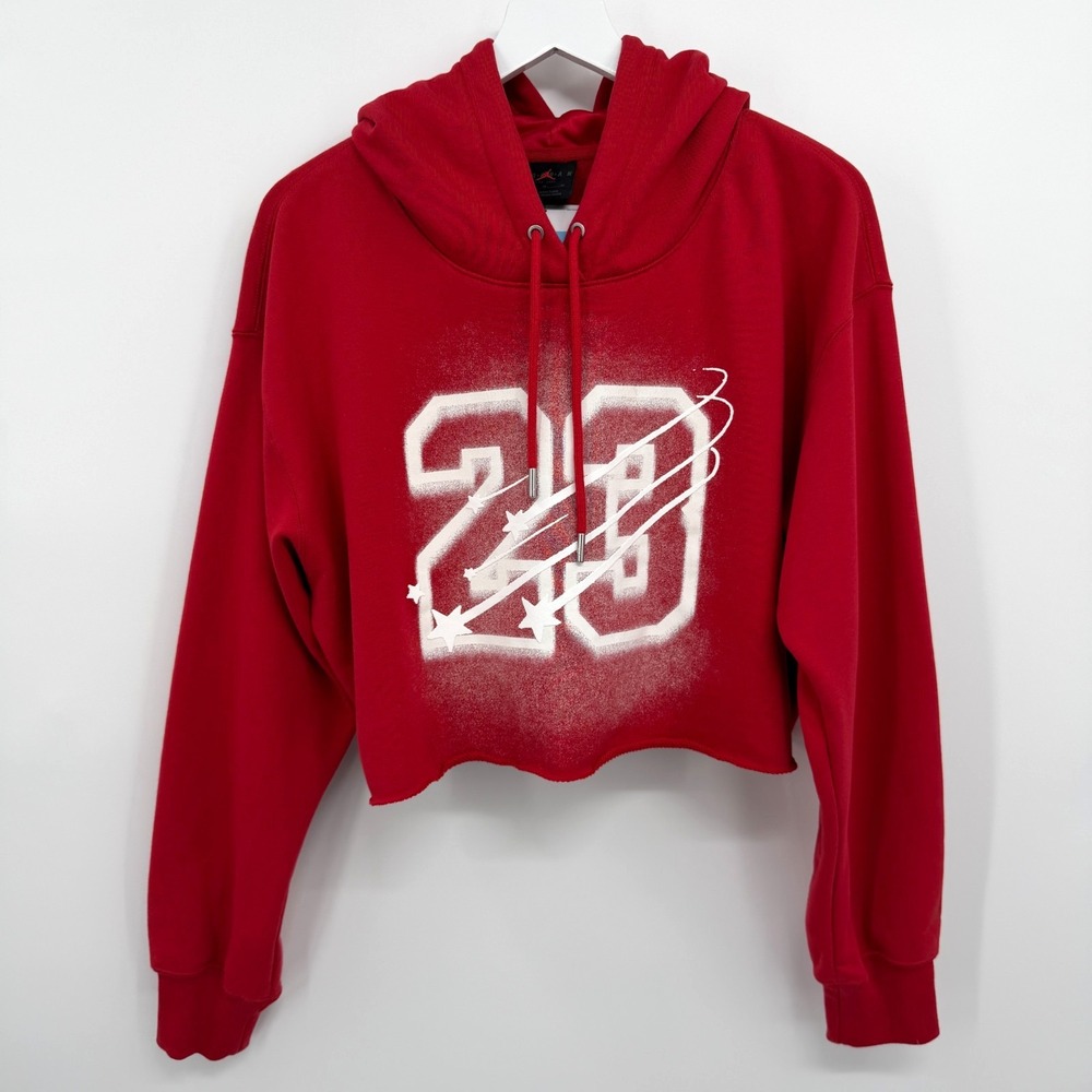 NIKE JORDAN Flight Fleece Womens Medium Cropped Satin Lined Hoodie Loose Fit NWT